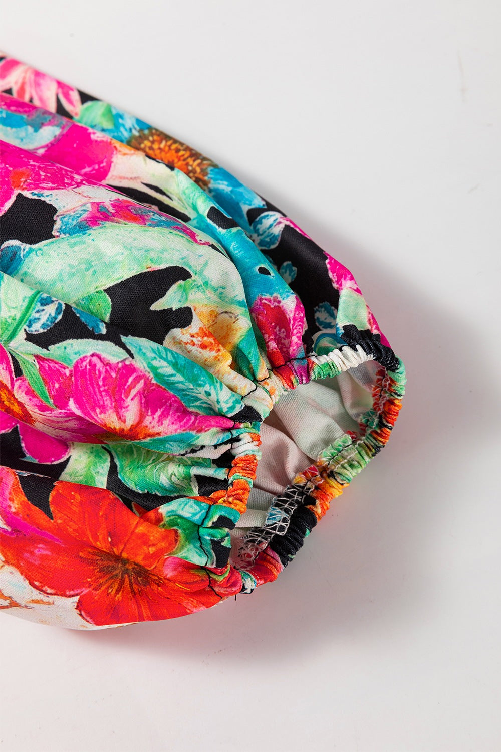 Floral Tie Neck Balloon Sleeve Blouse - felvior