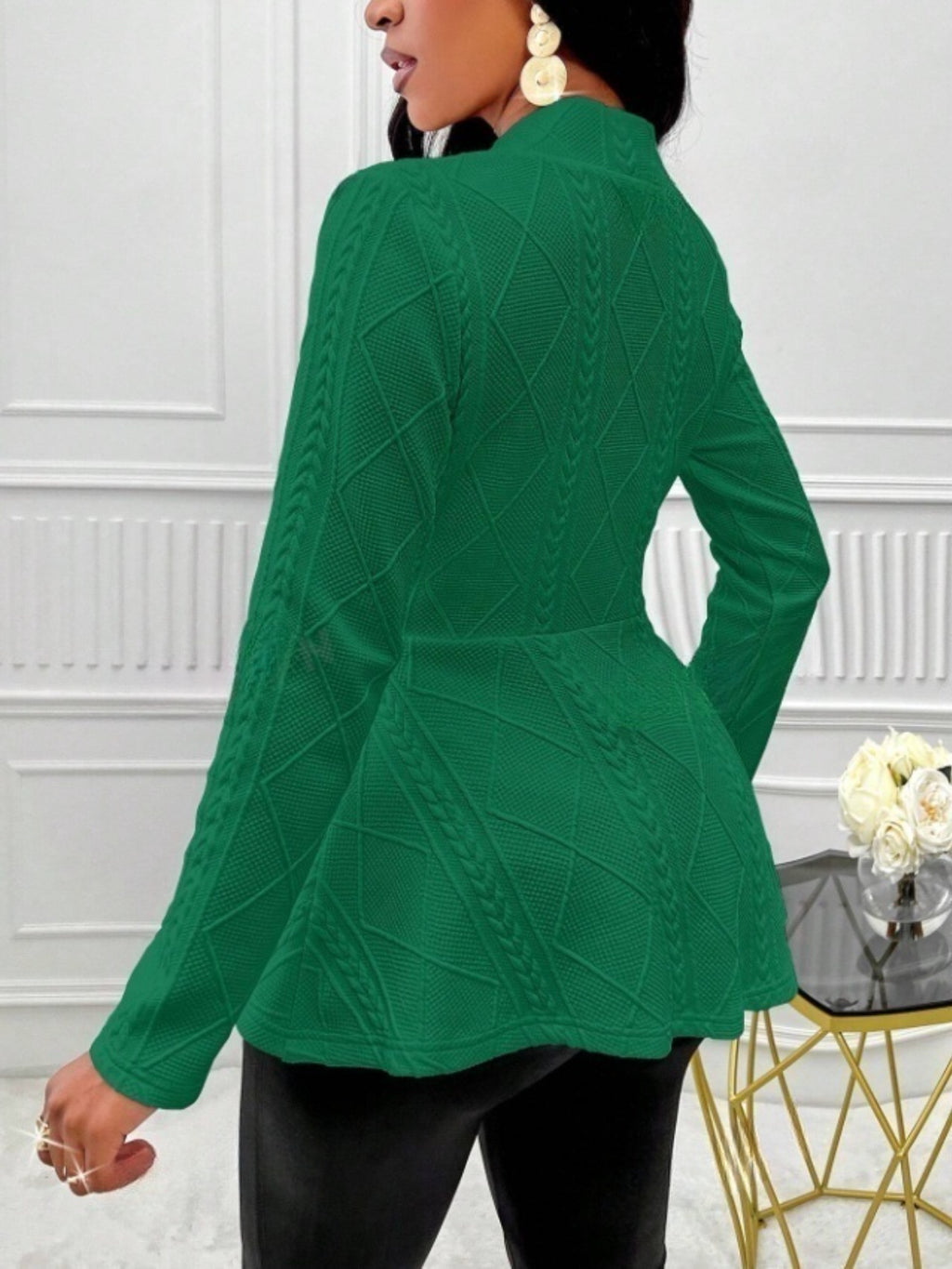 One Button Textured Peplum Cardigan