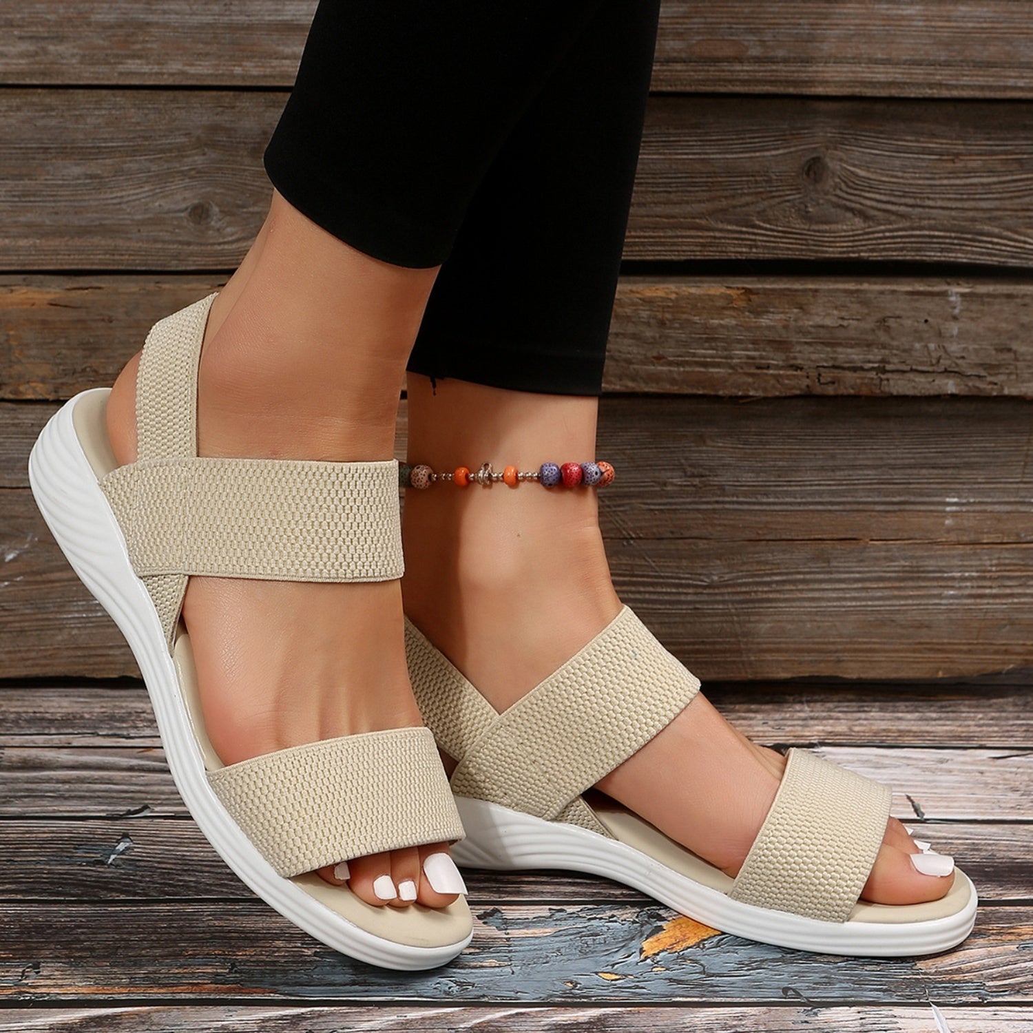 Rubber Open Toe Low Heel Sandals - felvior