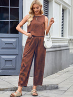 Plaid Sleeveless Top and Pants Set
