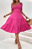 Perfee Square Neck Puff Sleeve Cutout Dress - felvior