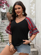Plus Size V-Neck Flounce Sleeve Top