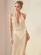 Hollow Out Halter Neck Cover-Up Dress