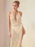 Hollow Out Halter Neck Cover-Up Dress - felvior