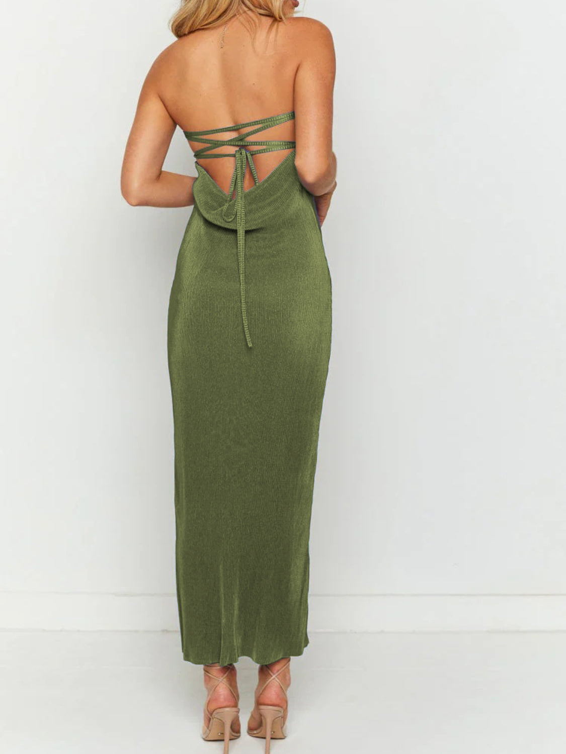 Lace-Up Back Tube Maxi Dress - felvior