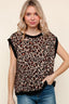 Haptics Leopard Print Dolman Cap Sleeve Knit Top
