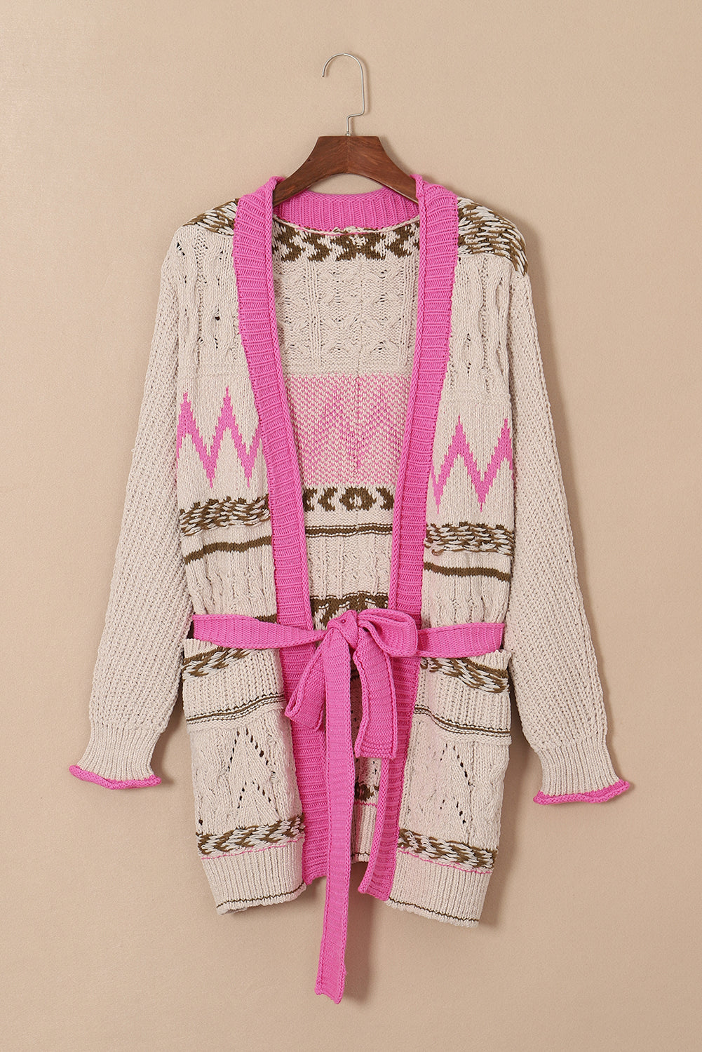 Contrast Tied Open Front Cardigan - felvior