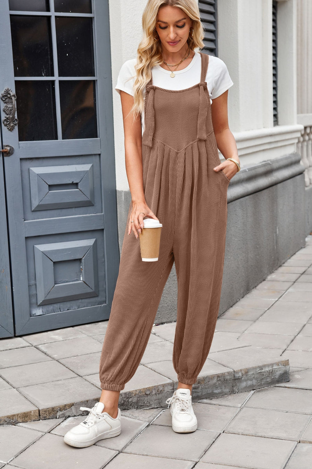 Lovelet Knotted Strap Overalls with Pockets - felvior