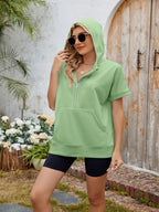 Half Zip Short Sleeve Hooded Top