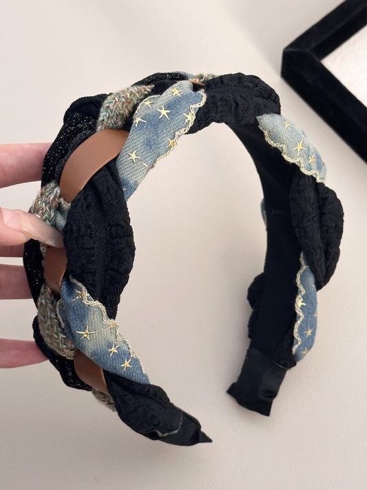 Denim Braided Wide Headband - felvior