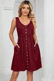 Buttoned Wide Strap Mini Dress - felvior