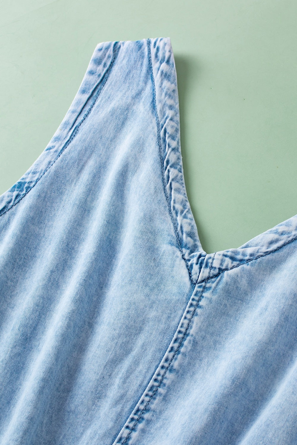 Raw Hem Studded V-Neck Drawstring Sleeveless Denim Romper