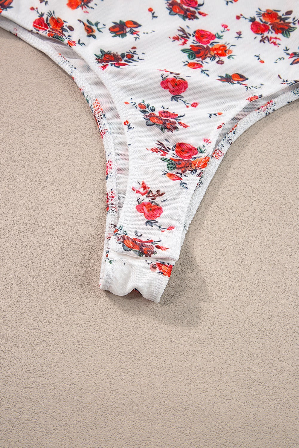 Floral Frilled Trim Spaghetti Straps Bodysuit - felvior