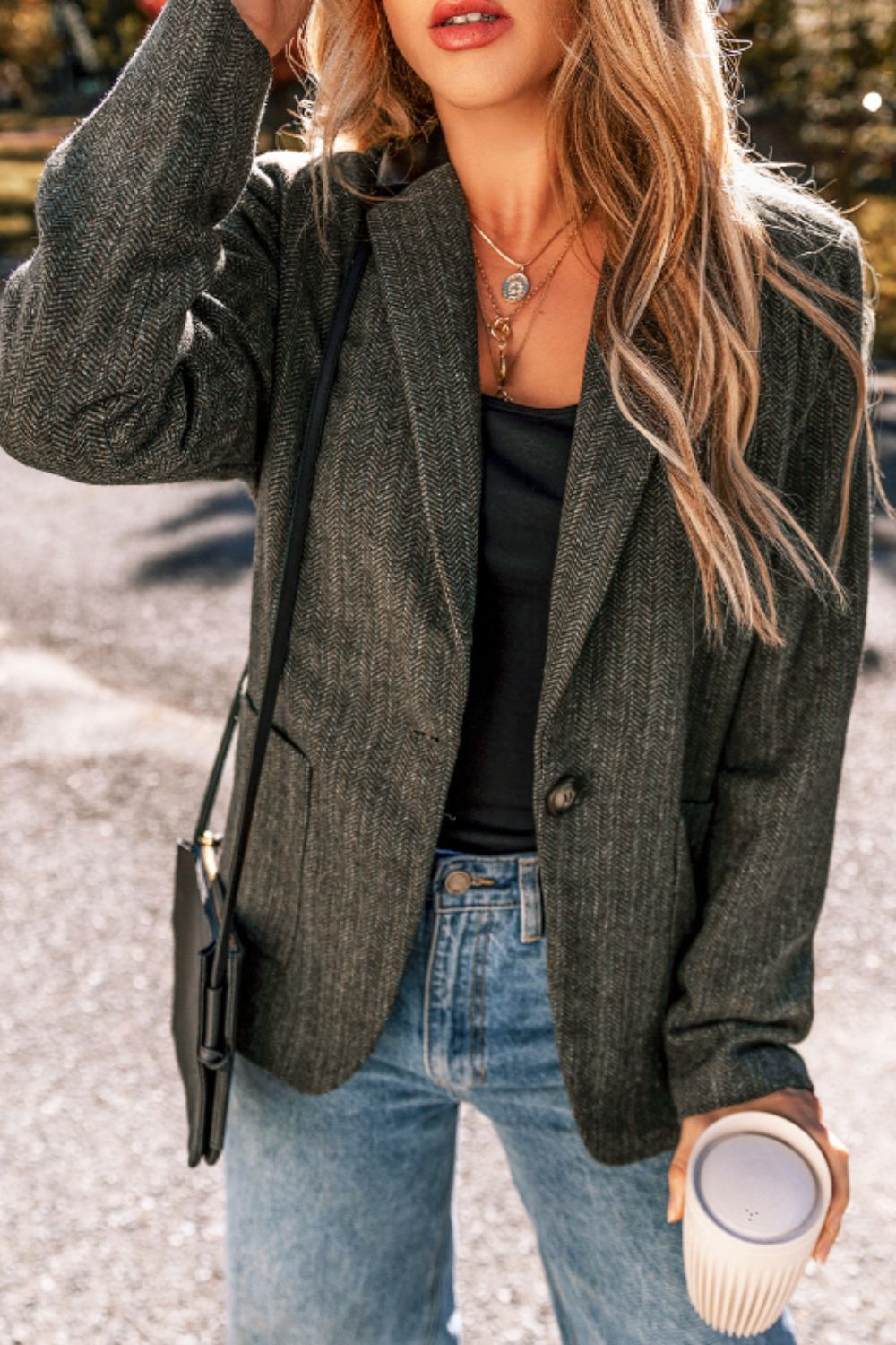 Pocketed Buttoned Long Sleeve Blazer - felvior