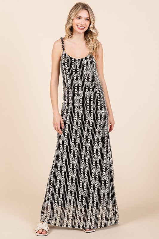 GeeGee Plus Size Striped Scoop Neck Beaded Strap Maxi Cami