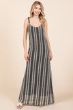 GeeGee Plus Size Striped Scoop Neck Beaded Strap Maxi Cami