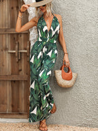 Printed Halter Neck Wide Leg Jumpsuit