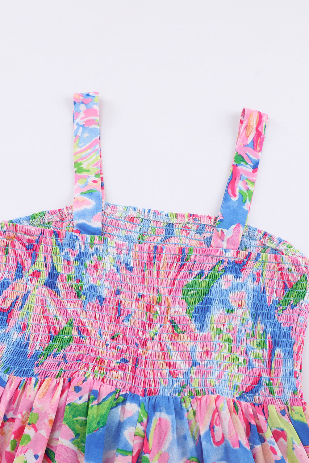 Floral Smocked Square Neck Jumpsuit with Pockets - felvior