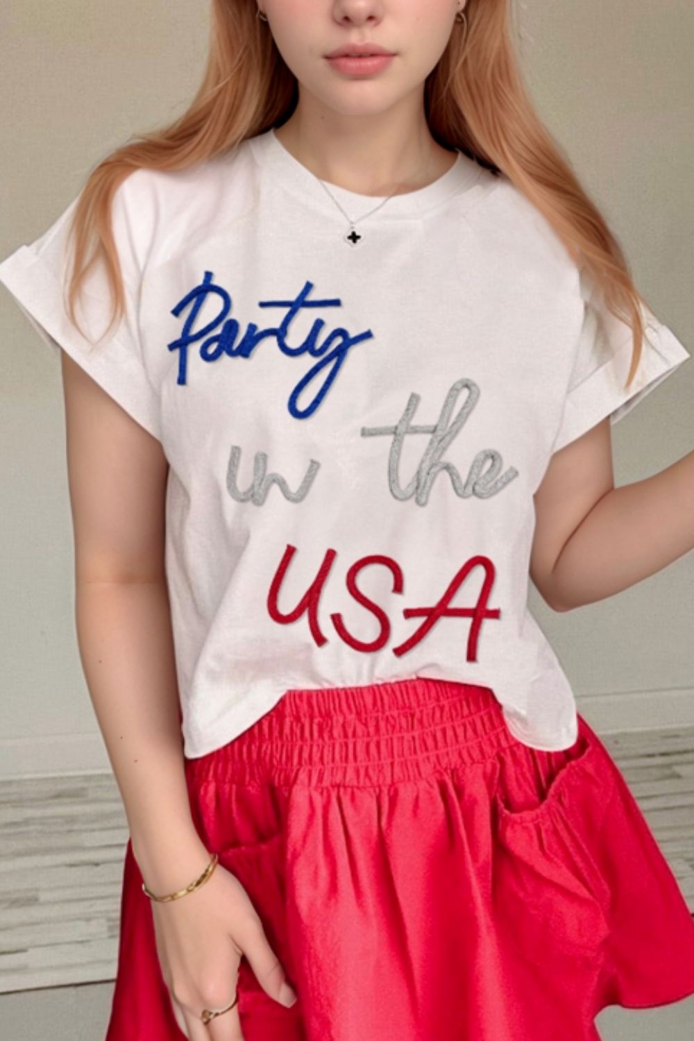 Letter Round Neck Short Sleeve T-Shirt Image principale du produit