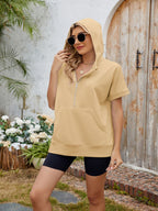 Half Zip Short Sleeve Hooded Top