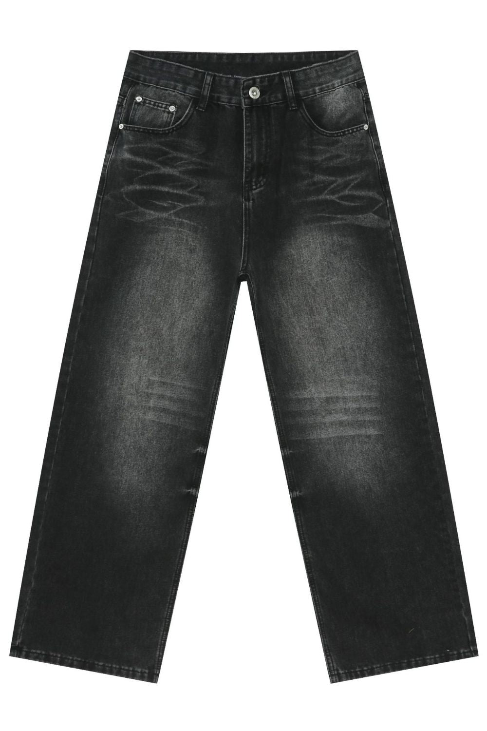 Men's Washed Wide Leg Jeans with Pockets