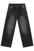 Men's Washed Wide Leg Jeans with Pockets
