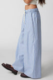 Drawstring Striped Wide Leg Pants - felvior