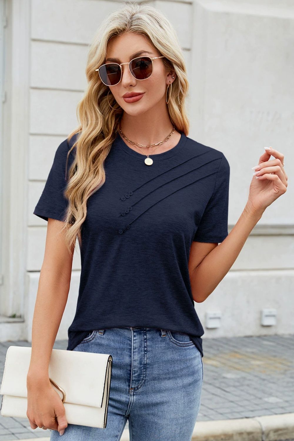 Round Neck Short Sleeve T-Shirt - felvior