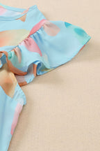 Splotches Pattern Ruffled Cap Sleeve Blouse
