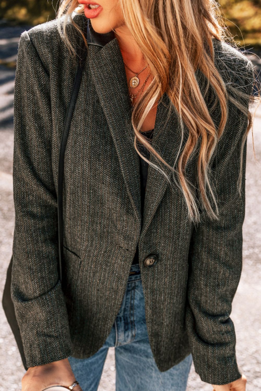 Pocketed Buttoned Long Sleeve Blazer - felvior