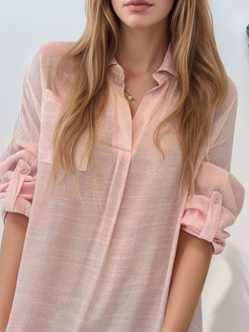 Full Size Side Slit Roll-Tab Sleeve Mini Shirt Dress Plus Size