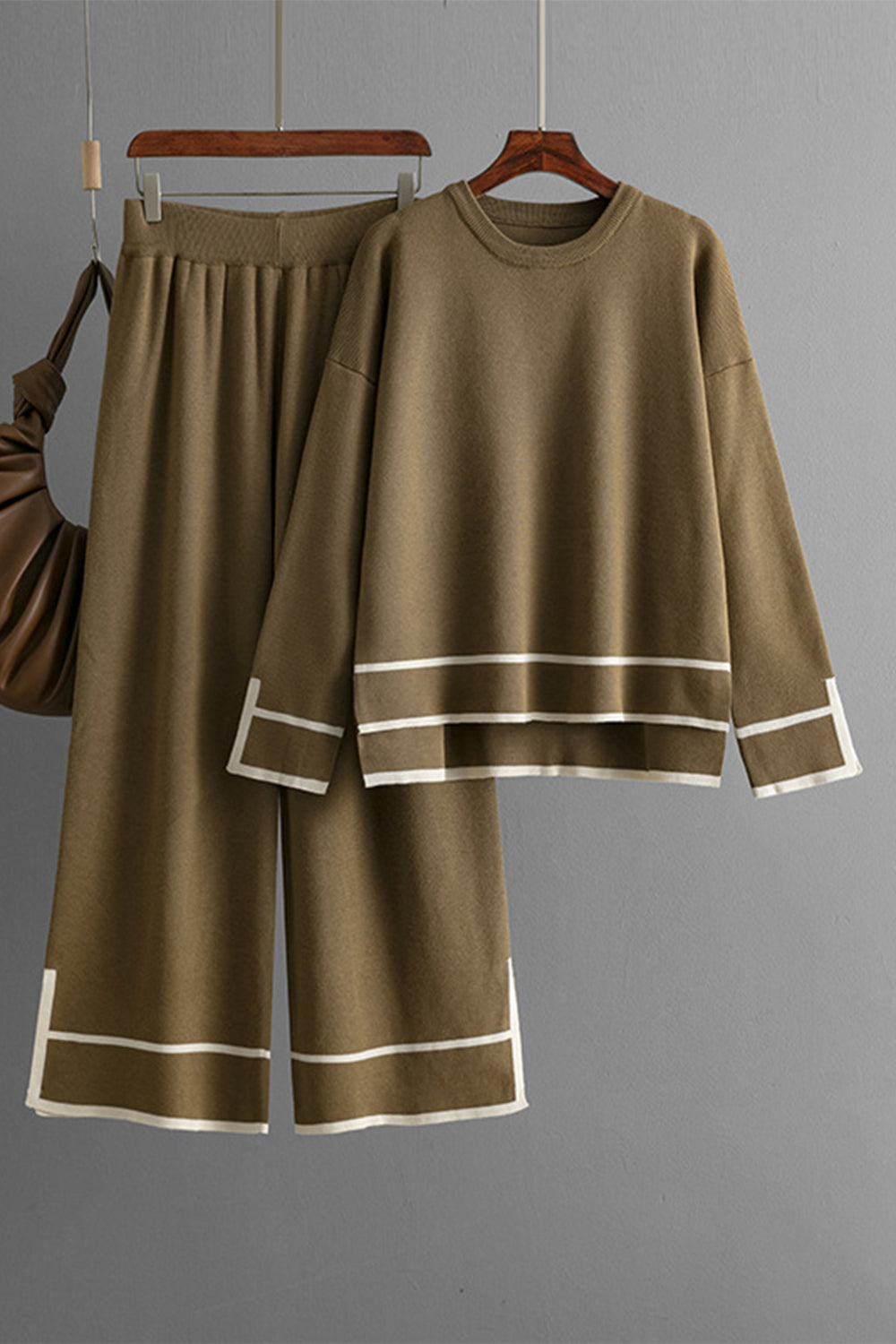 High-Low Round Neck Top and Pants Sweater Set - felvior