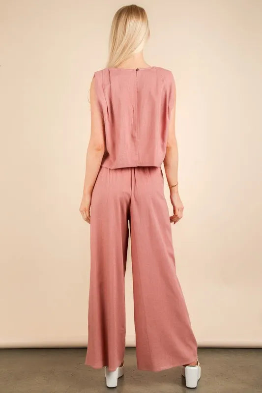 VERY J Solid Woven Top & Pants Set