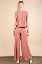 VERY J Solid Woven Top & Pants Set