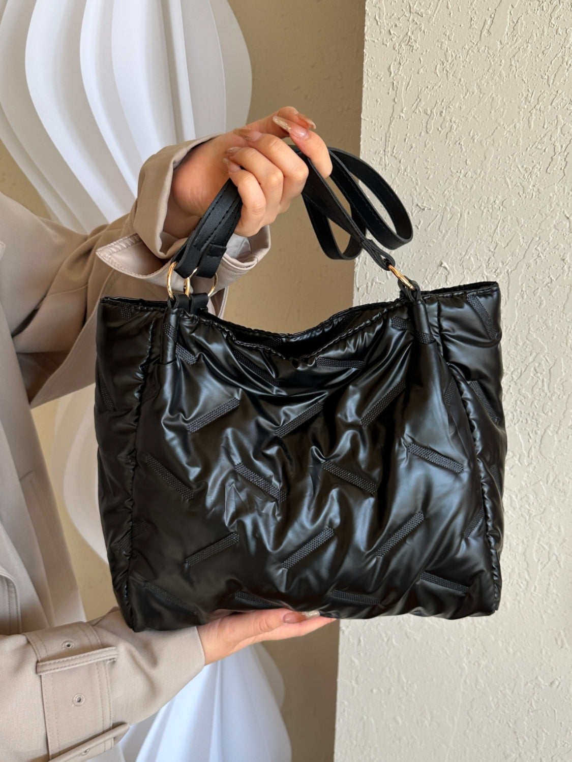 Textured Polyester Shoulder Bag - felvior