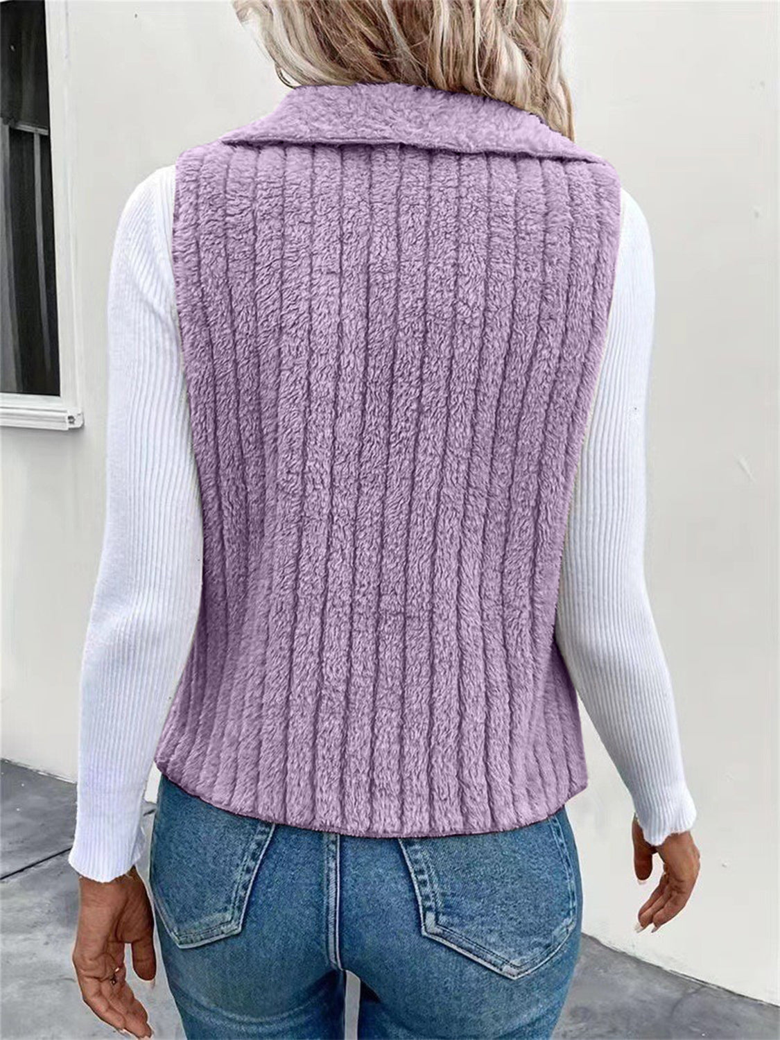 Open Front Fuzzy Vest Coat - felvior