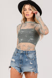 SAGE + FIG Mesh Long Sleeve Sheer Floral Embroidery Top - felvior