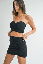 MABLE Ruched Tube Crop Top and Skirt Set