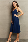 Perfee Tie Back Spaghetti Strap Pleated Dress - felvior