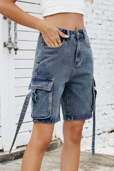 Washed Cargo Denim Shorts