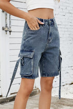 Washed Cargo Denim Shorts