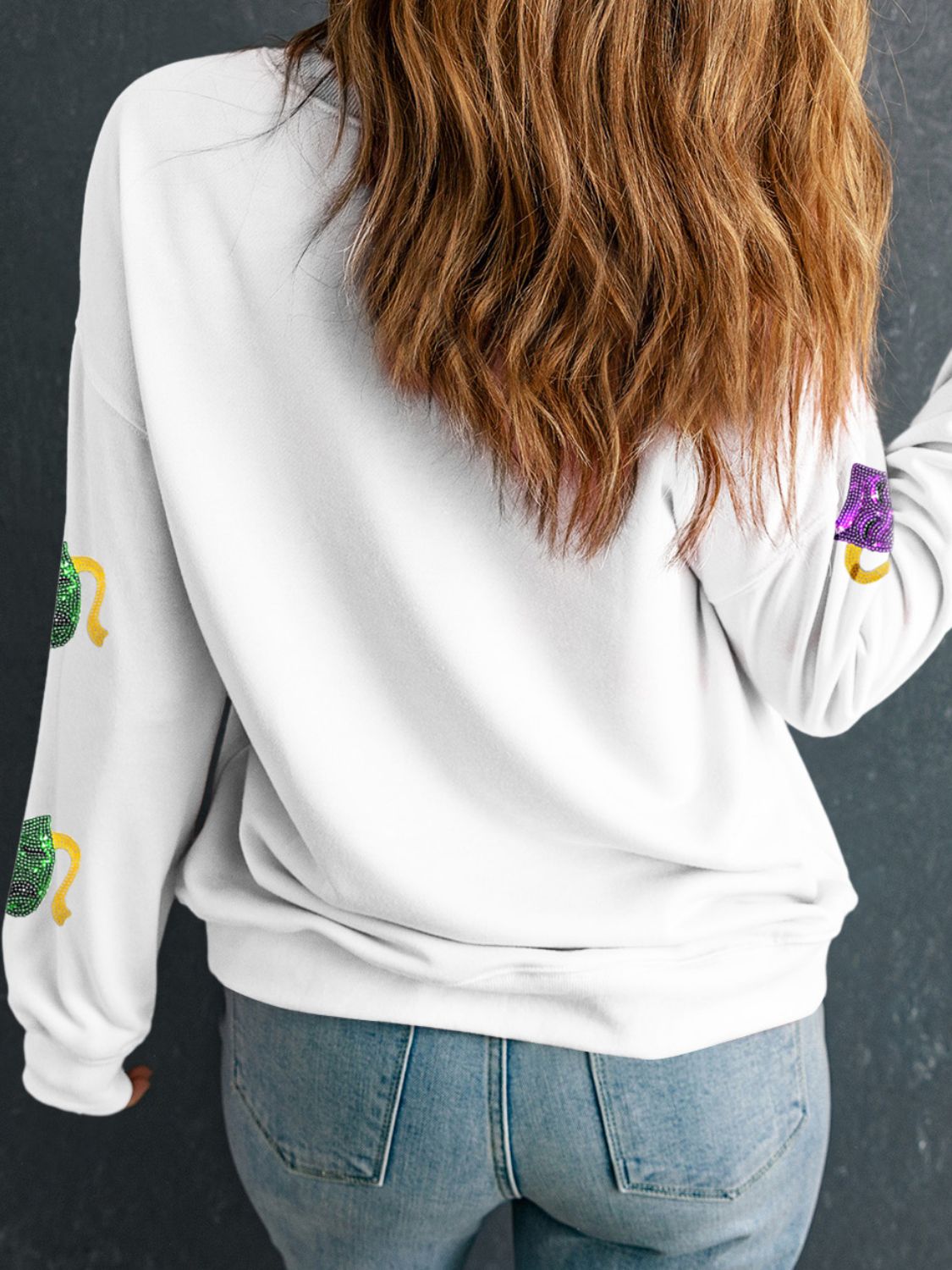 Sequin Round Neck Long Sleeve Sweatshirt - felvior