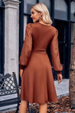 Surplice Neck Swiss Dot Long Sleeve Dress - felvior