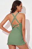 Tie Back Sleeveless Swim Dress and Bottoms Set - felvior