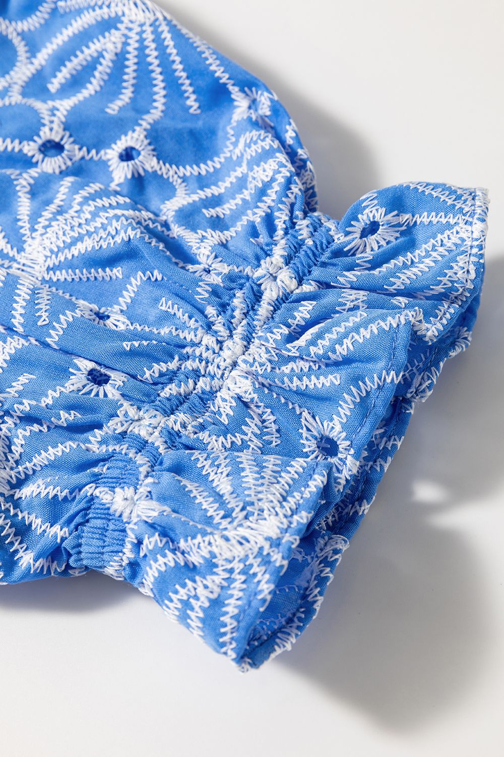 Eyelet Flower Embroidery Flounce Sleeve Blouse