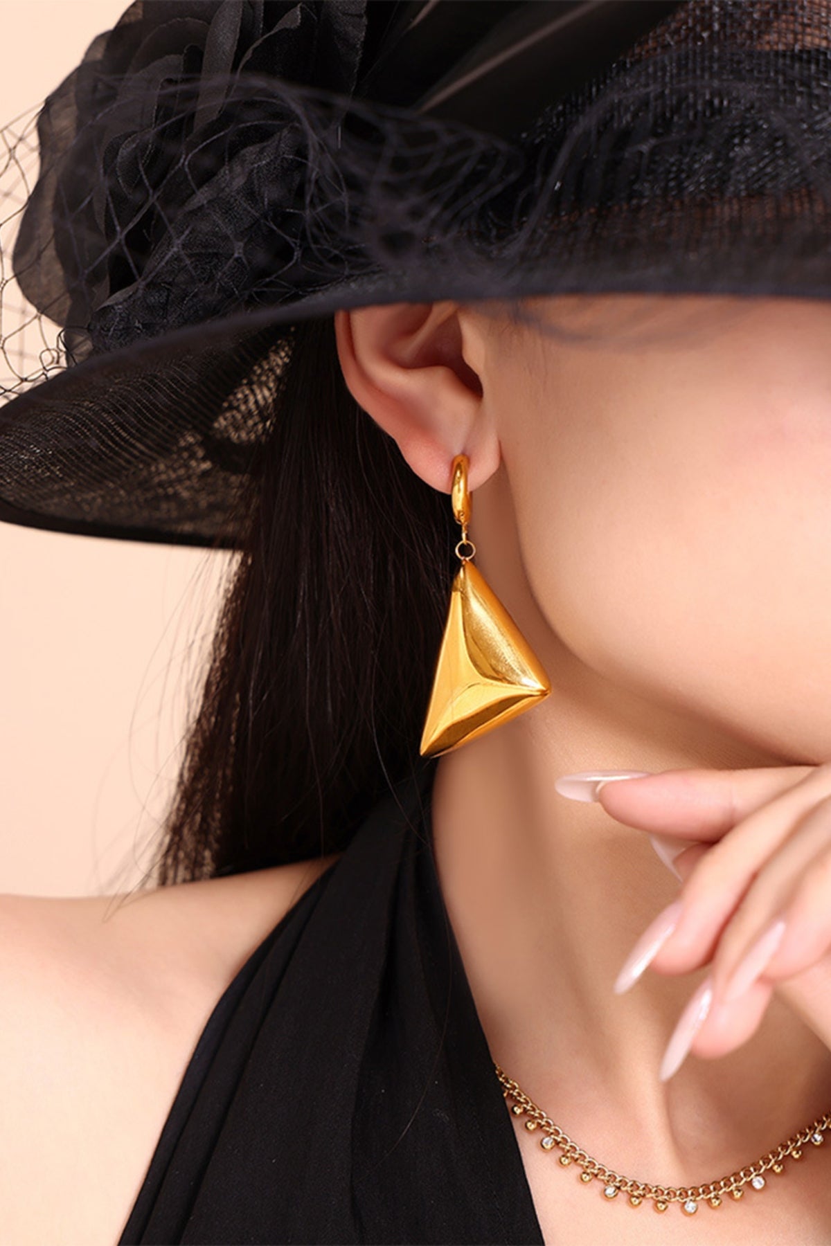 18K Gold-Plated Triangle Dangle Earrings - felvior