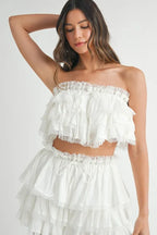MABLE Ruffle Layered Crop Top and Mini Skirt Set