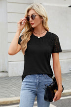 Smocked Round Neck Short Sleeve T-Shirt