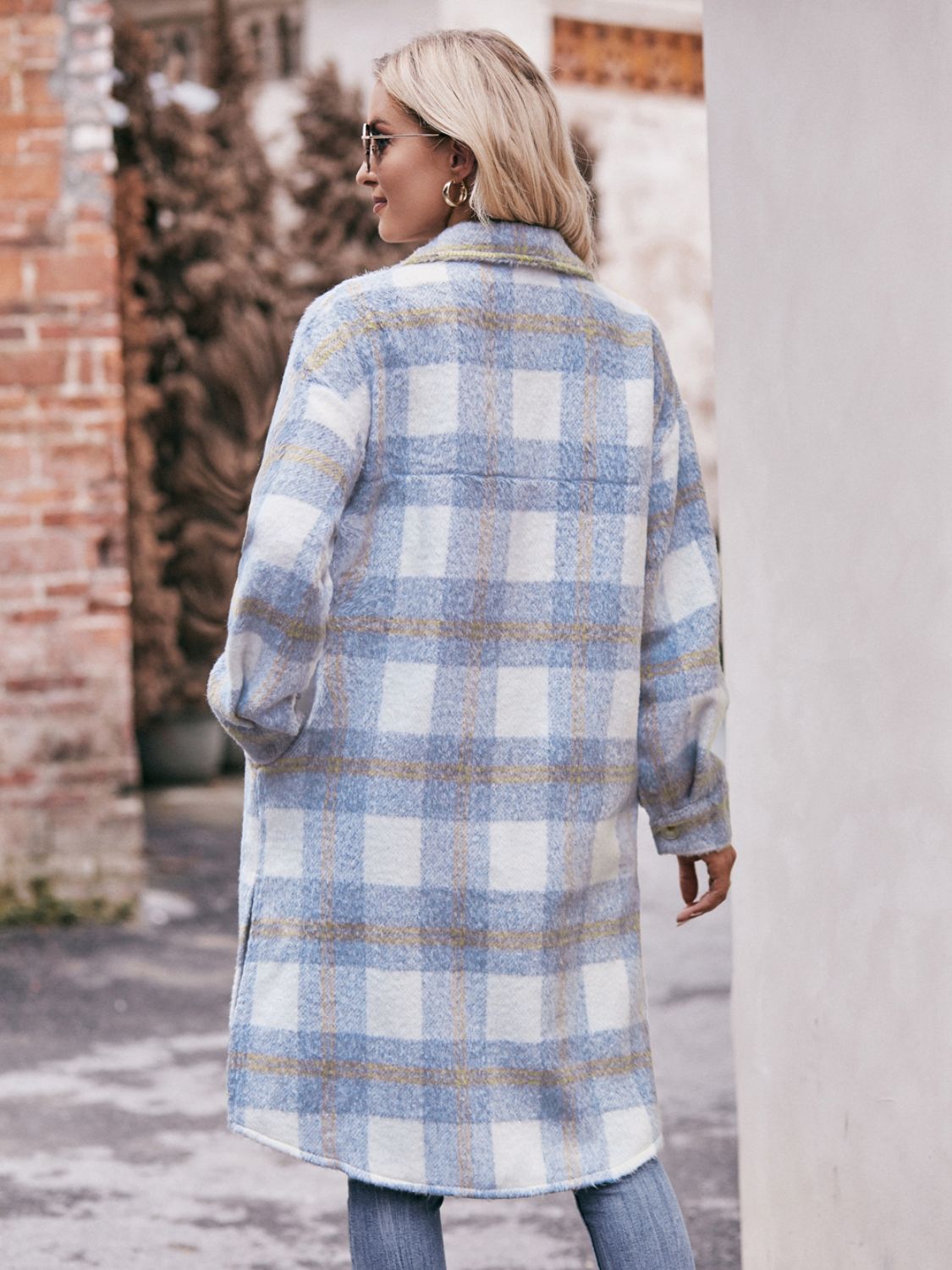 Mandy Plaid Dropped Shoulder Slit Coat - felvior