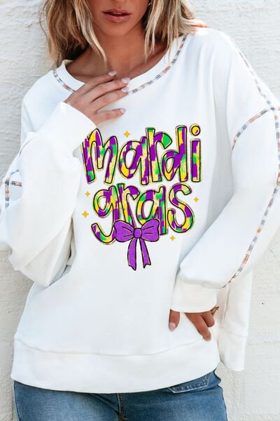 MARDI GRAS Round Neck Long Sleeve Sweatshirt - felvior